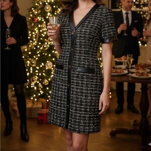 Elegant Black and White Tweed Dress